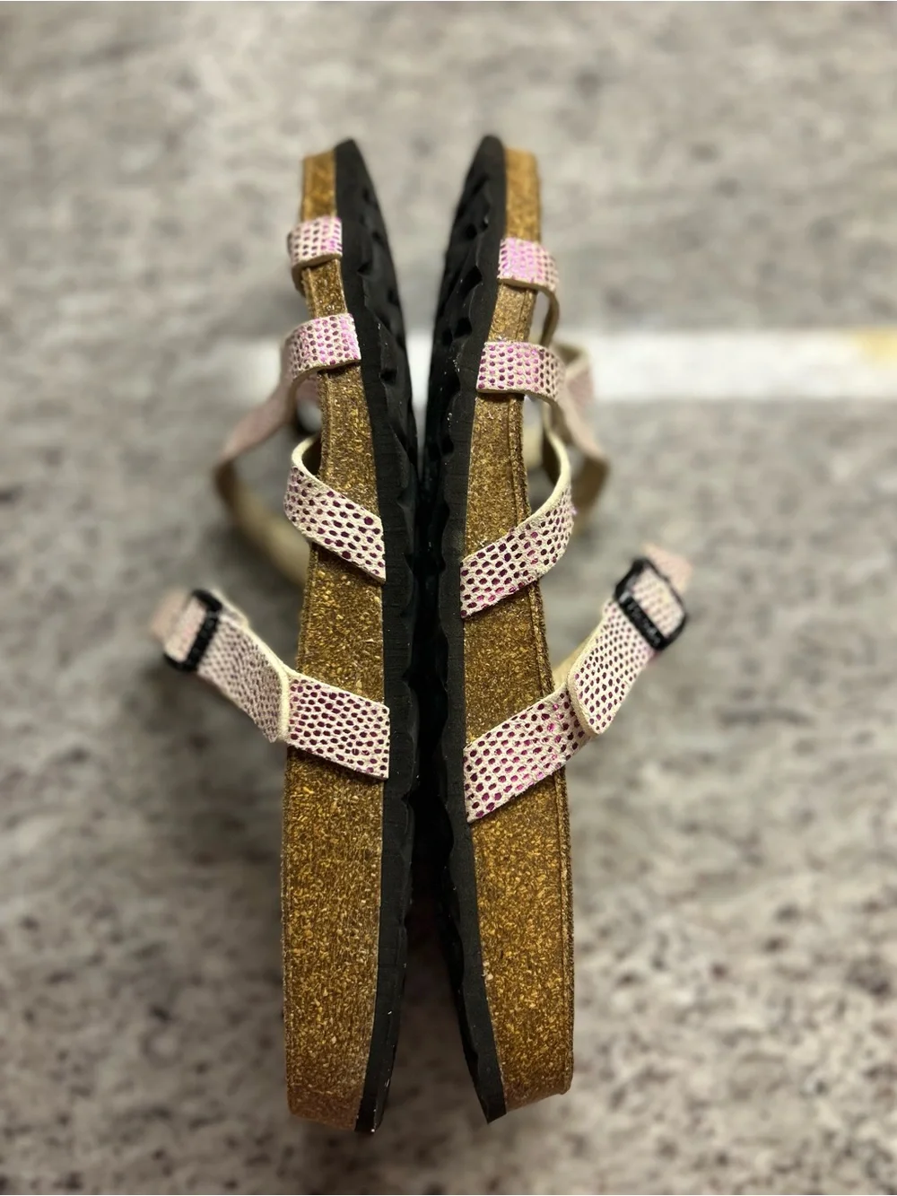 Birkenstock Pink &white Metallic Strappy Slide Sandals size 11(42)